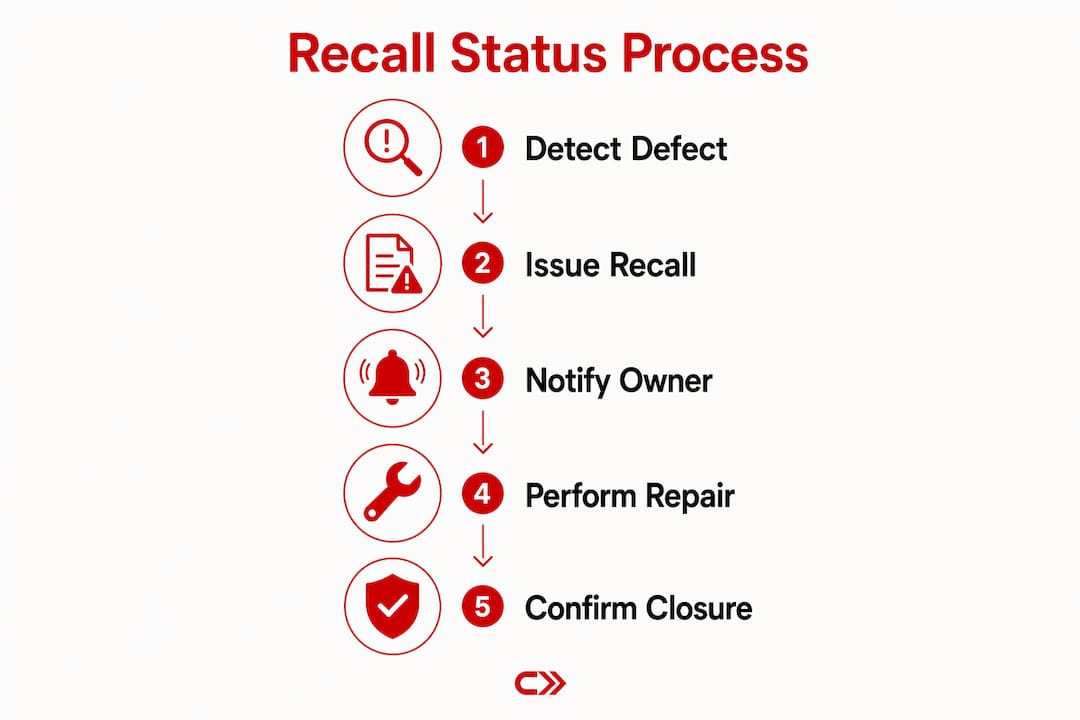 Infographic showing vehicle recall status process steps