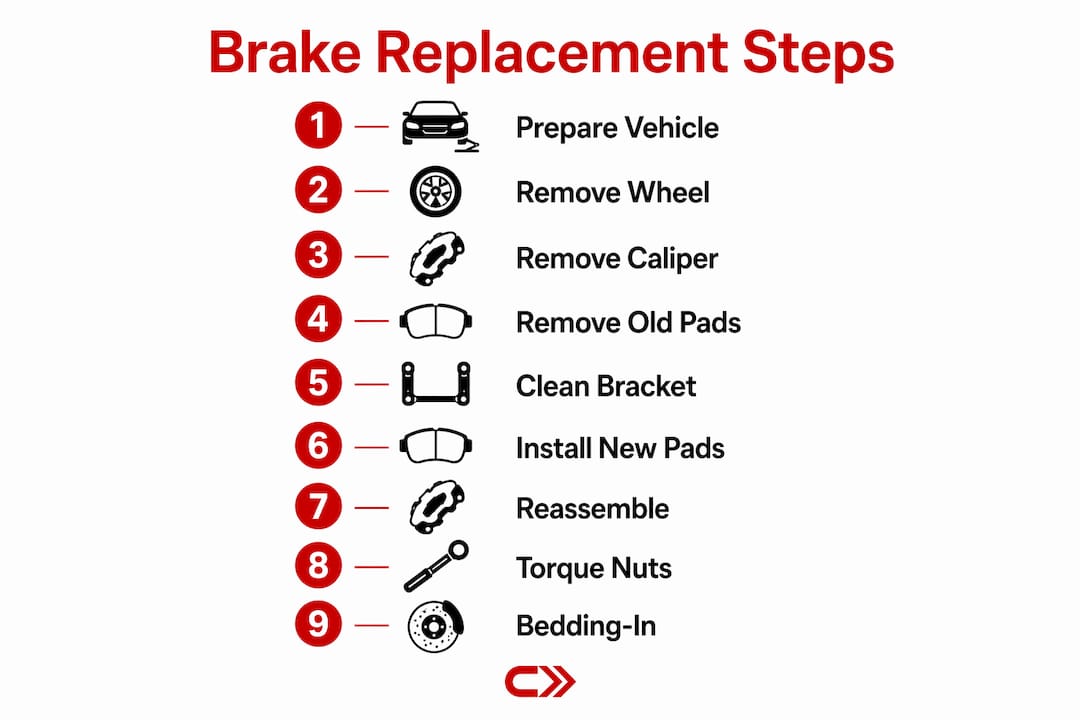 Step-by-step brake replacement infographic