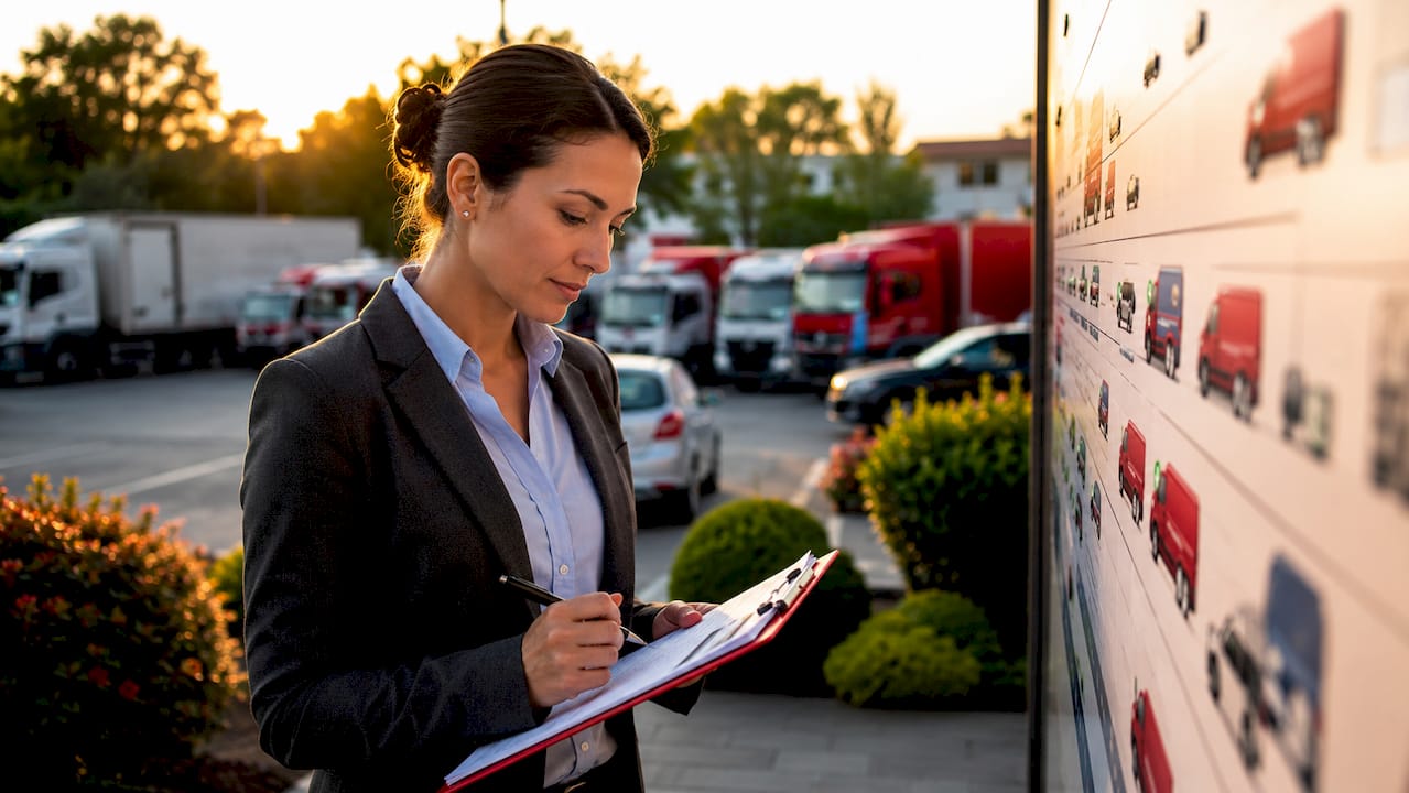 Fleet operator reviewing vehicle maintenance logs