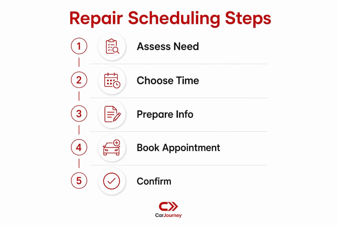 Infographic illustrating five steps to schedule auto repairs