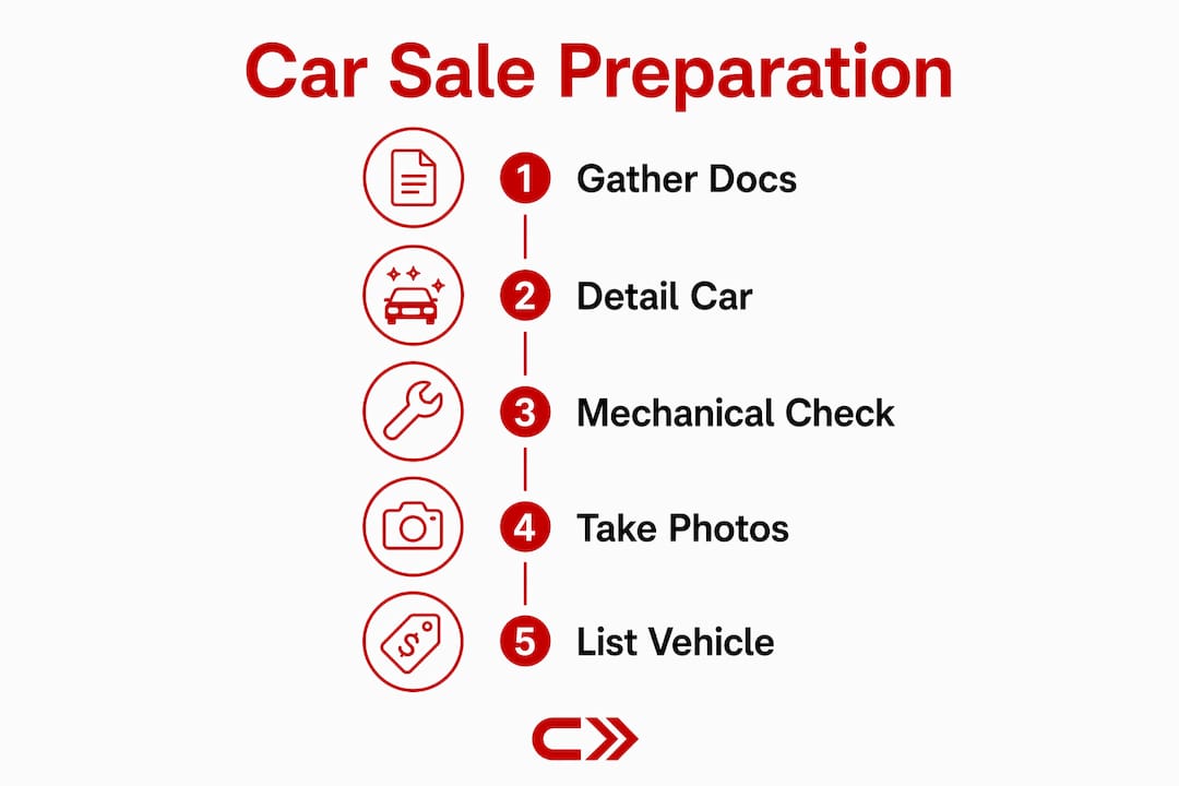 Infographic showing steps to prepare a car for sale