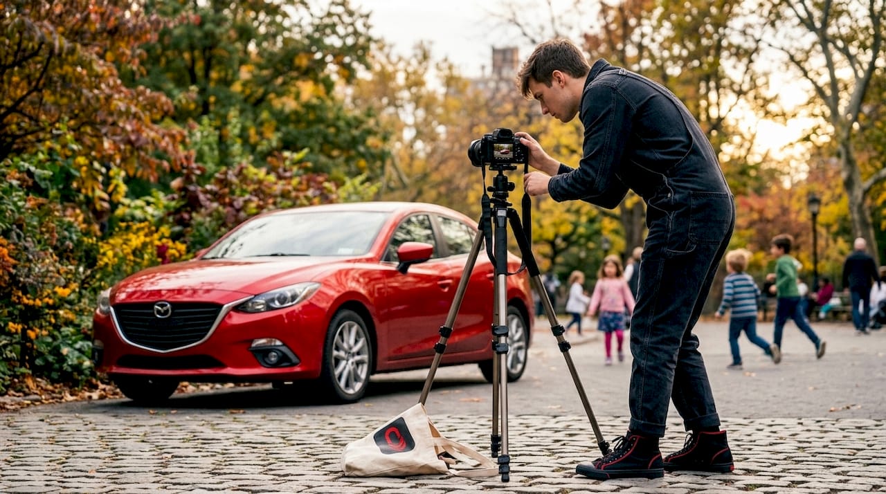 Owner preparing to photograph car outdoors
