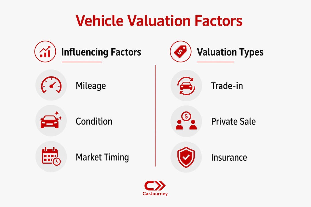 Infographic comparing vehicle valuation factors and types