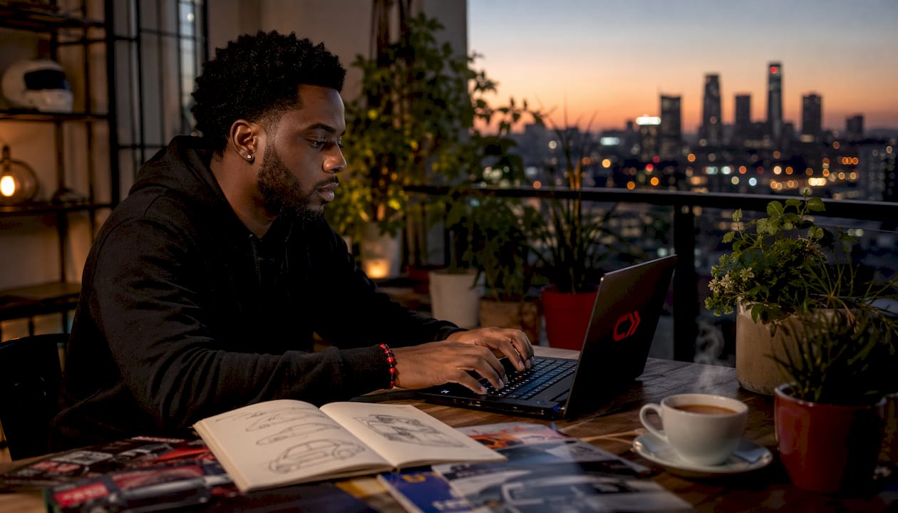 Hands typing on keyboard in home office