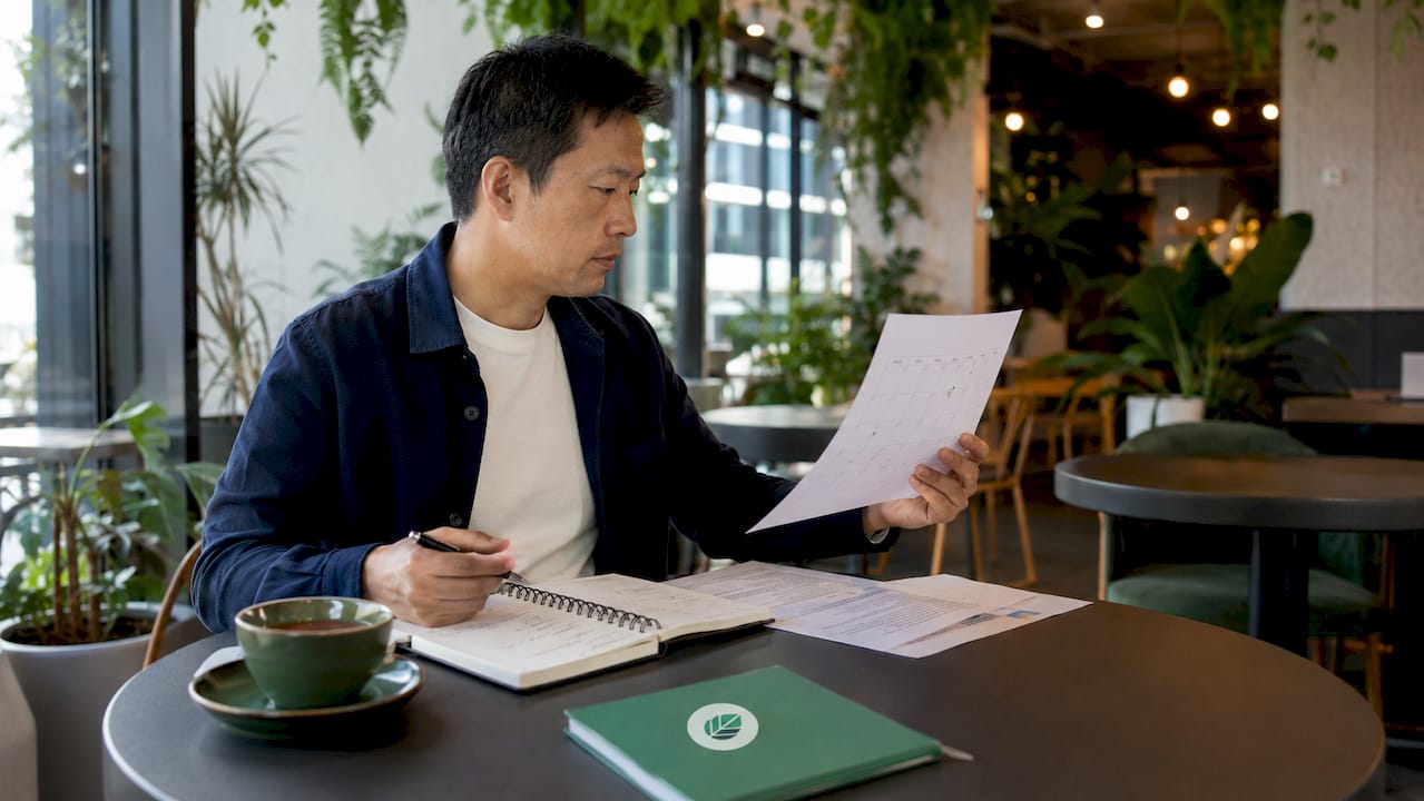 Man reviewing project deadline and deliverables