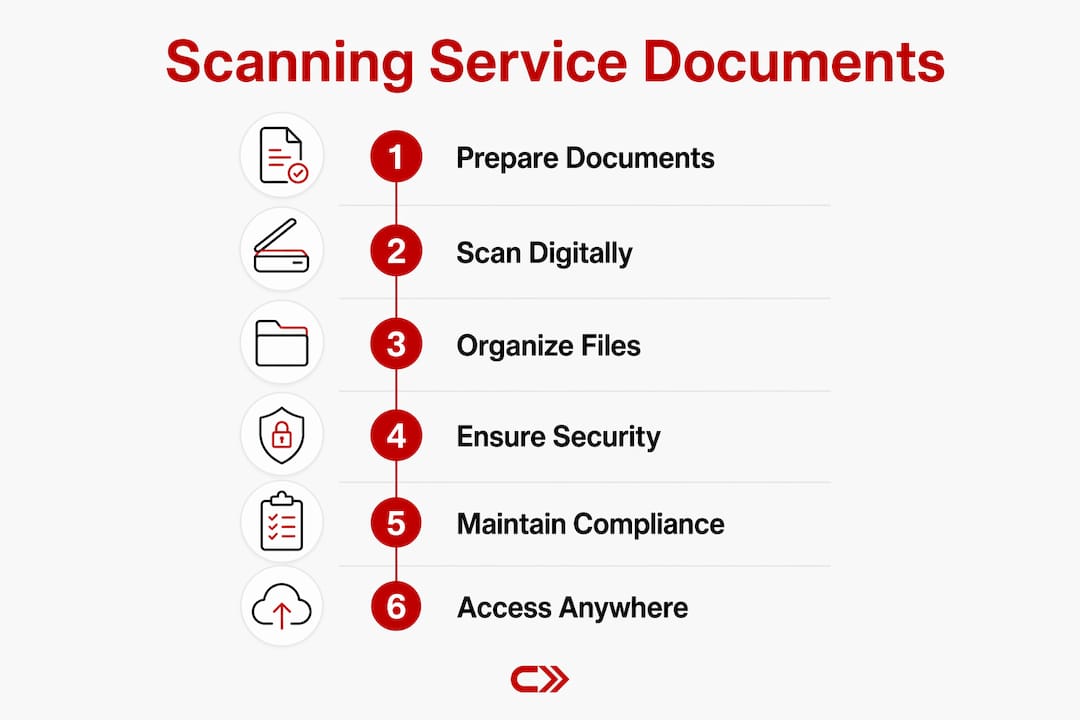 Infographic illustrating document scanning process steps