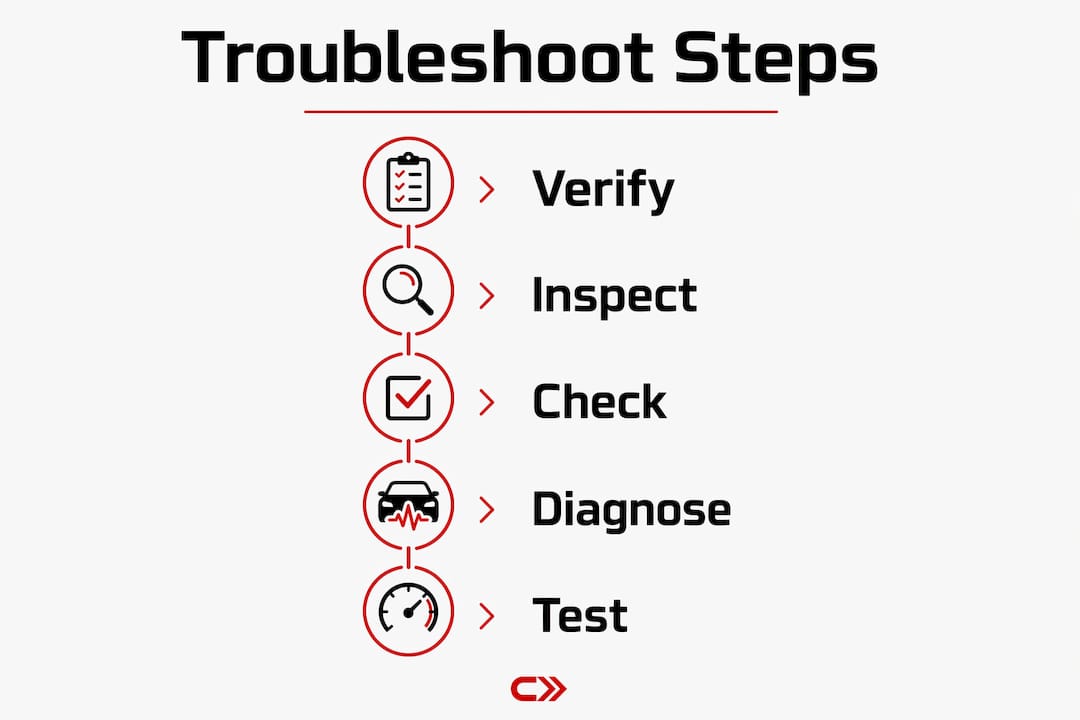 Infographic showing vehicle troubleshooting steps