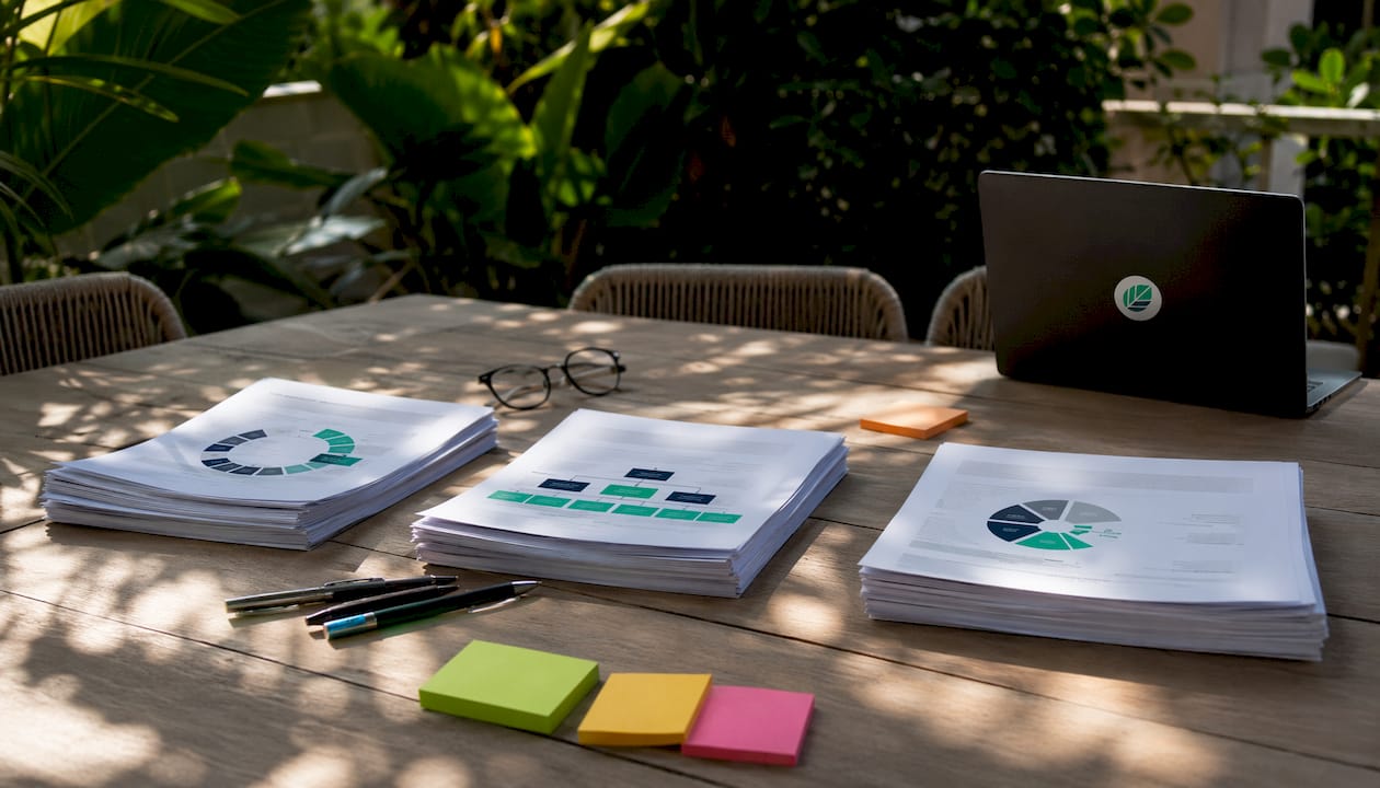Overhead view of competency framework documents
