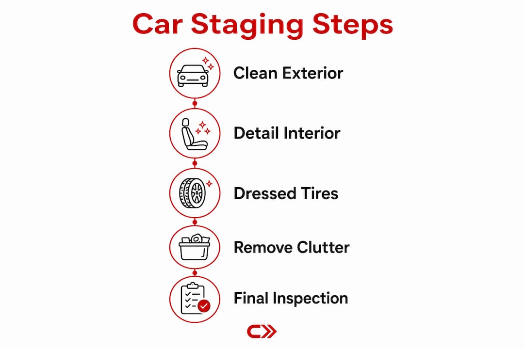 Infographic showing car staging process steps