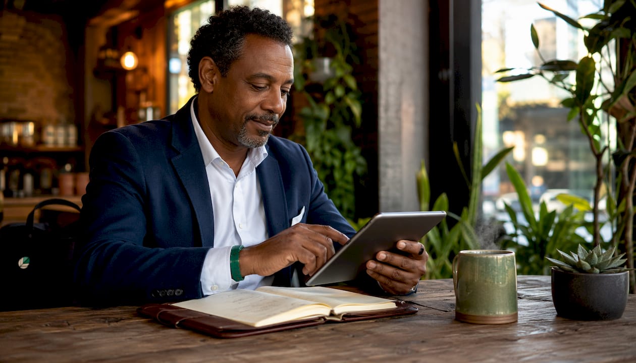 HR professional reviewing AI feedback tool