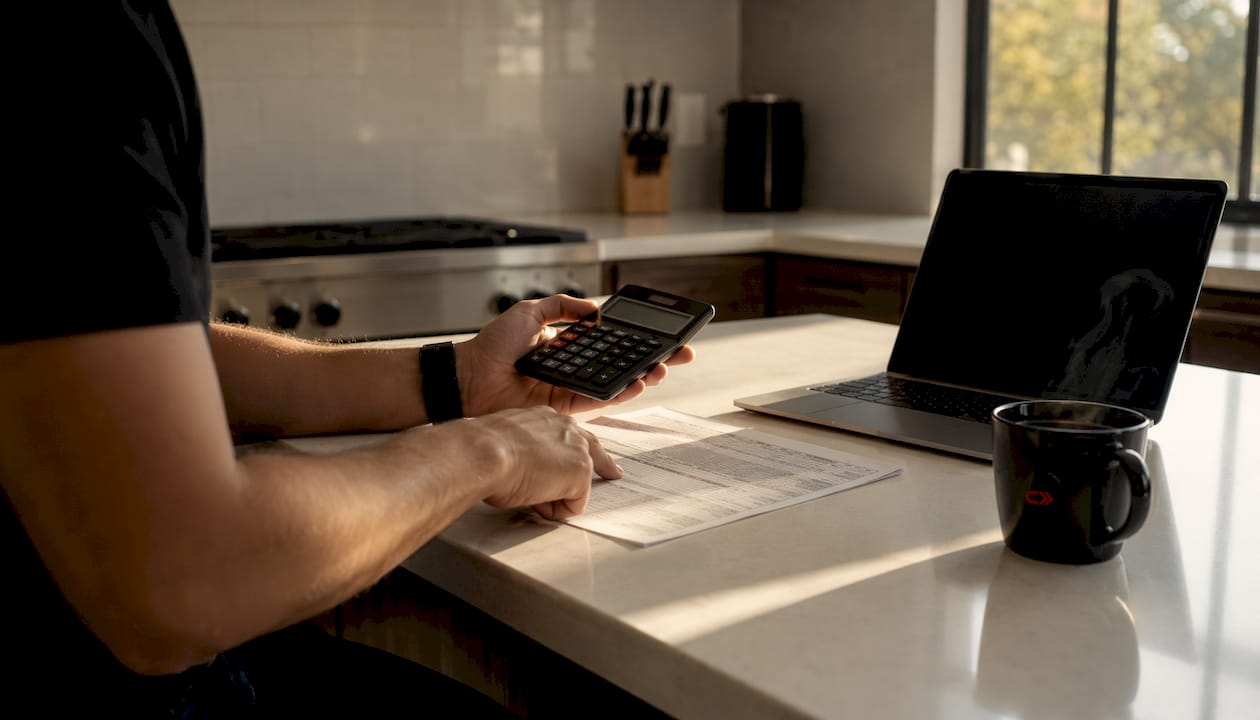 Hands using calculator for vehicle equity math
