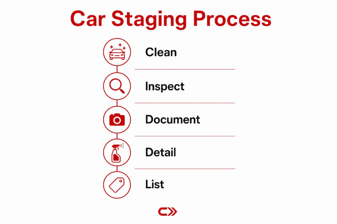 Infographic outlining car staging process steps