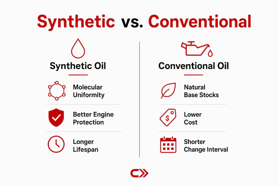 Infographic comparing synthetic and conventional oils