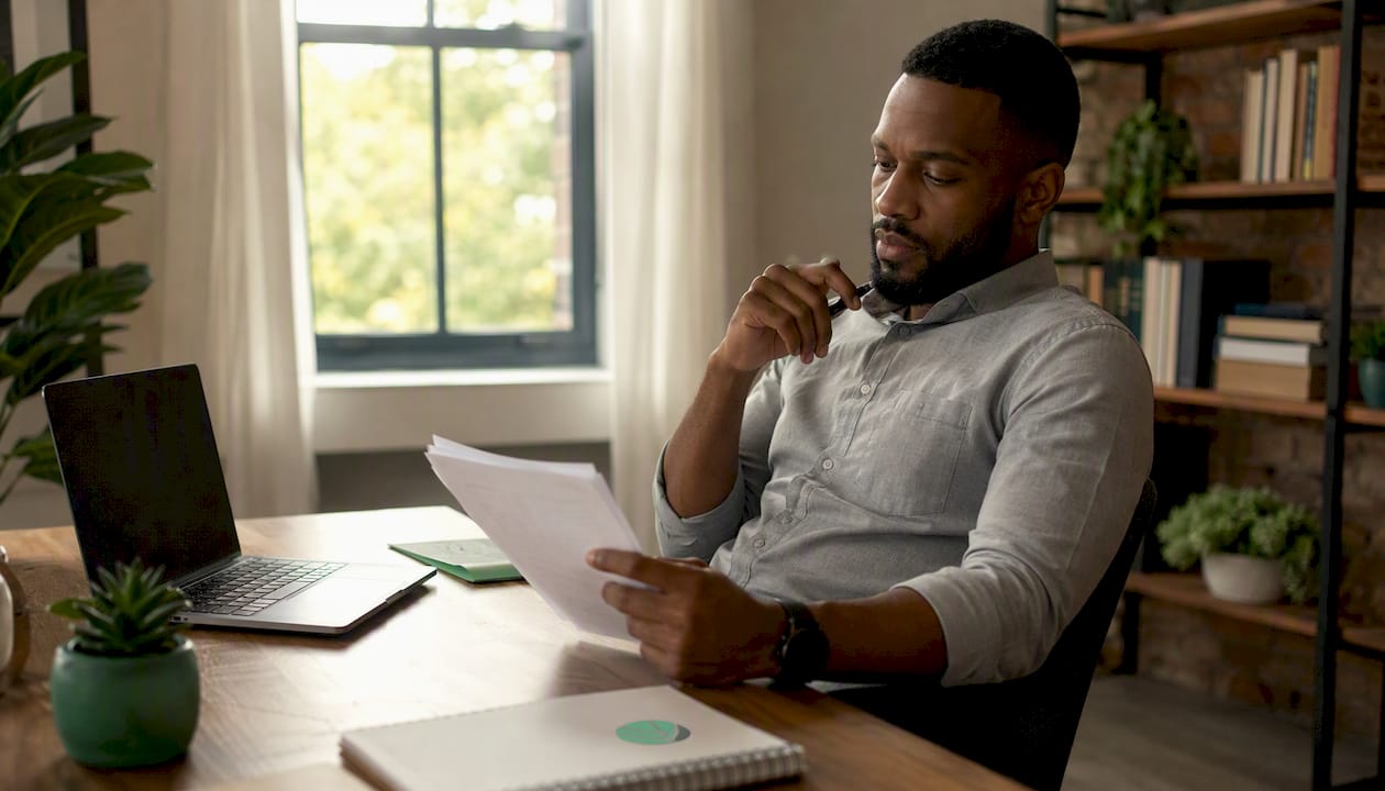 Manager preparing feedback notes at desk