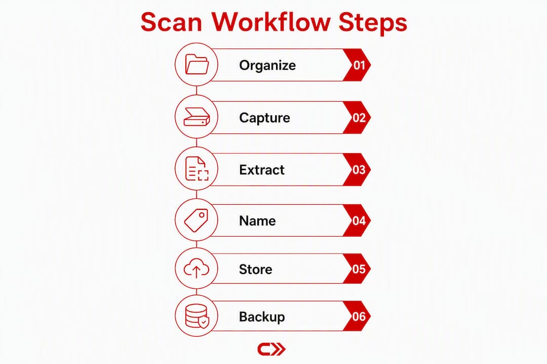 Infographic showing step-by-step scanning workflow