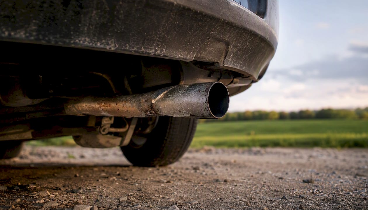 Close-up of muffler delete exhaust pipe