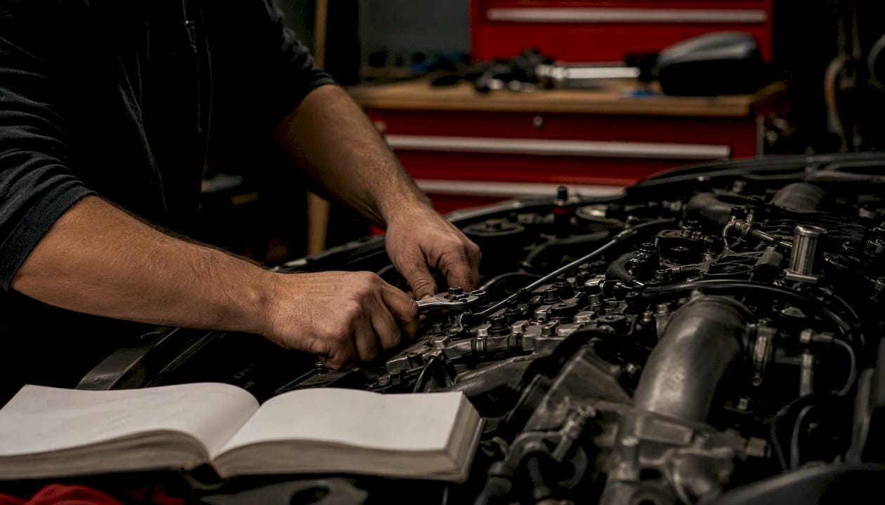 Hands troubleshooting car engine components