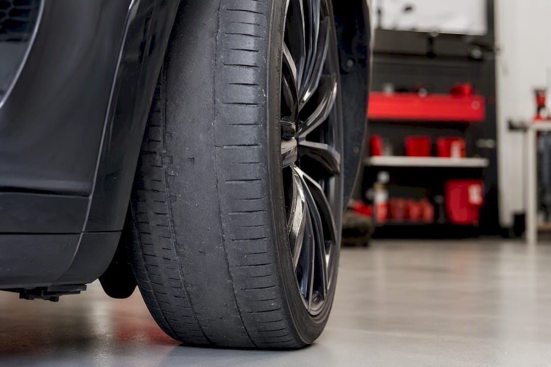 Close-up of EV tire shoulder wear