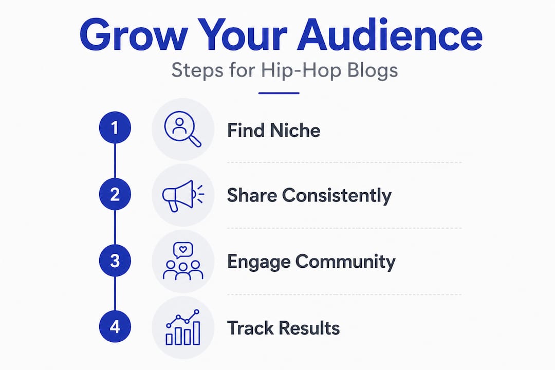 Infographic showing steps to grow hip-hop blog audience