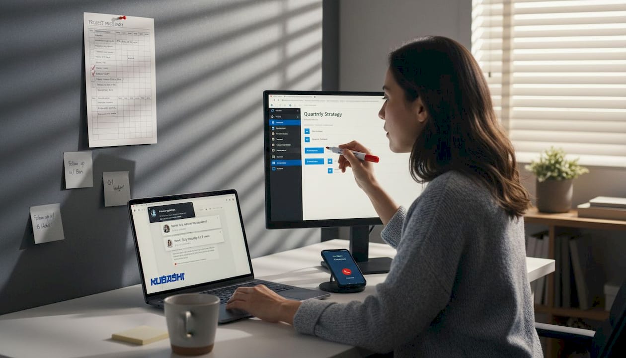 Woman marking editorial checklist at home workspace