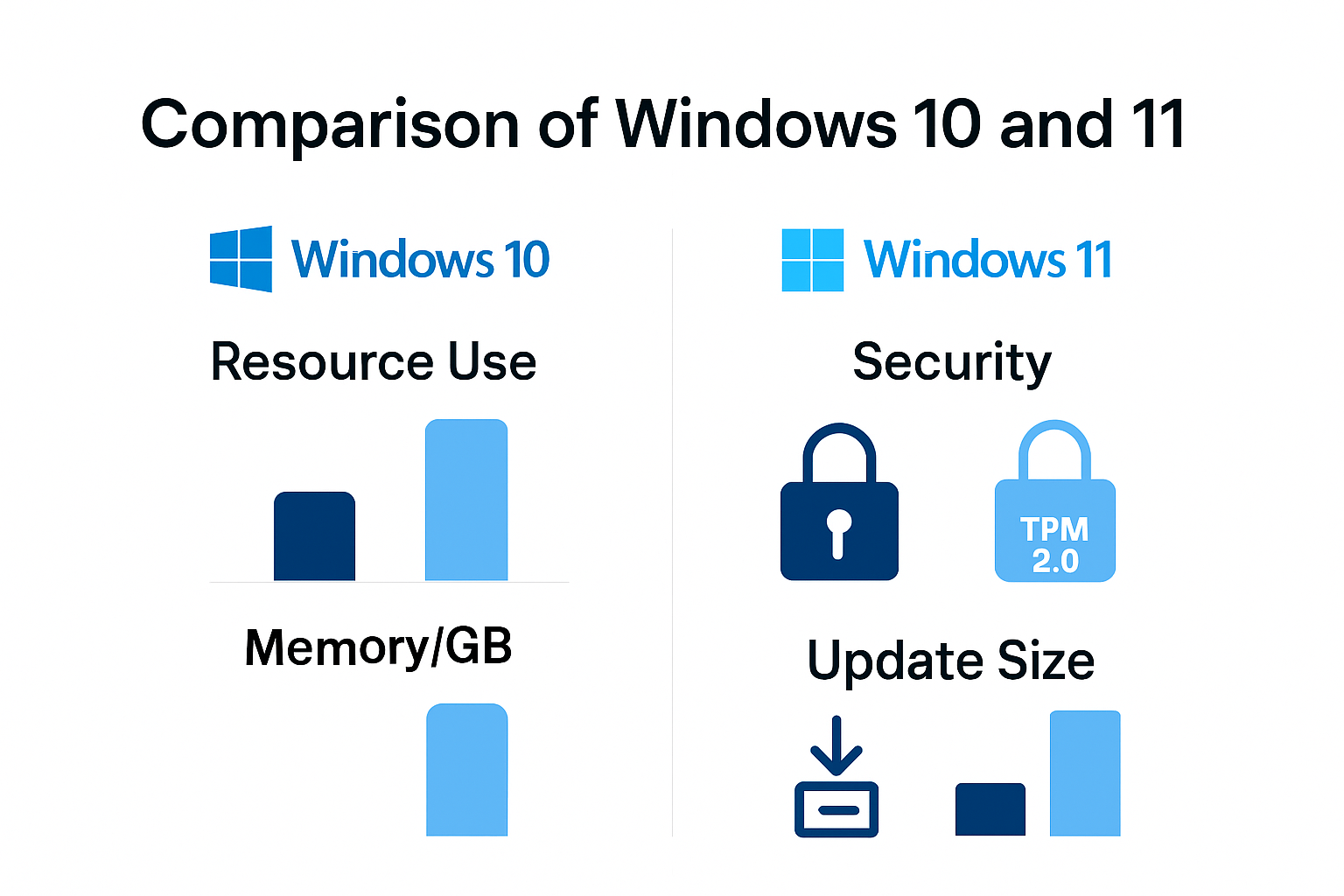 Infographic comparing performance and security of Windows 10 vs 11