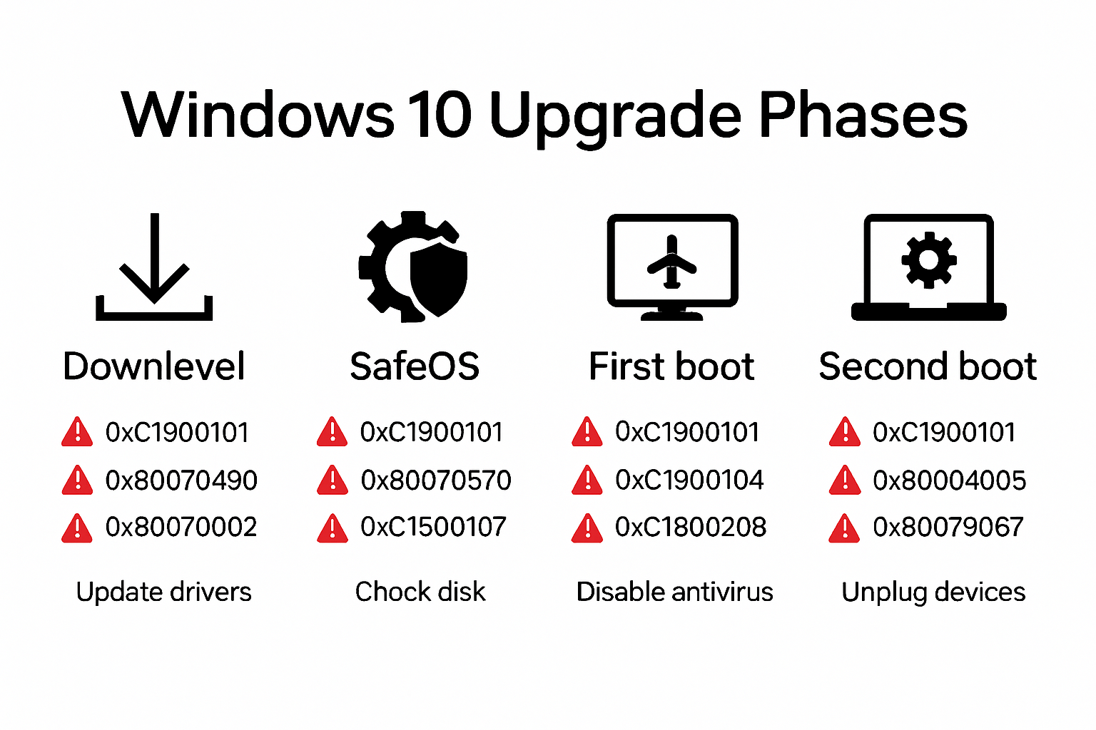 Windows 10 upgrade phases and error codes