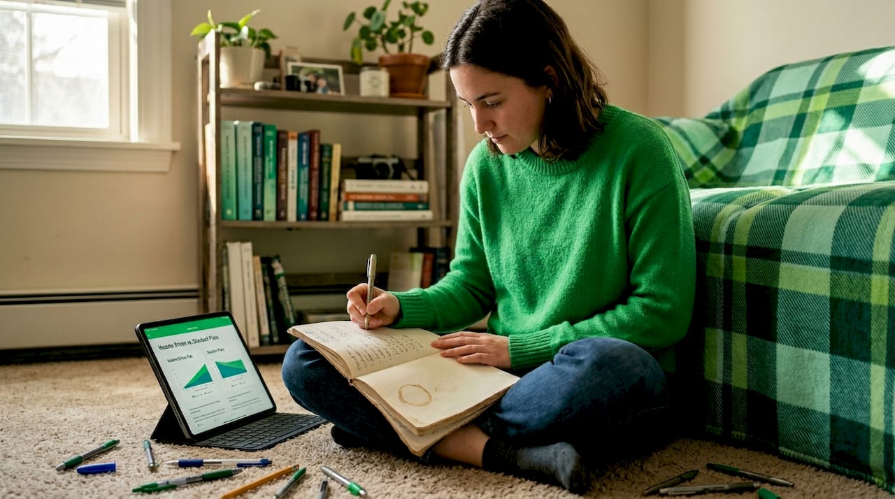 Graduate student comparing repayment plans at home