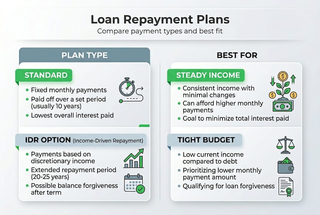 Infographic comparing student loan repayment plans