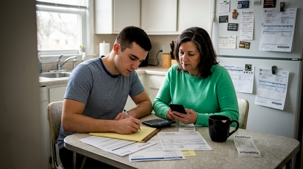 Family discusses student loan paperwork together
