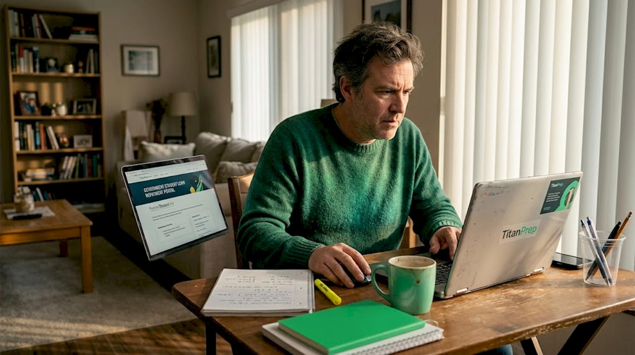Man reviewing loan eligibility on laptop