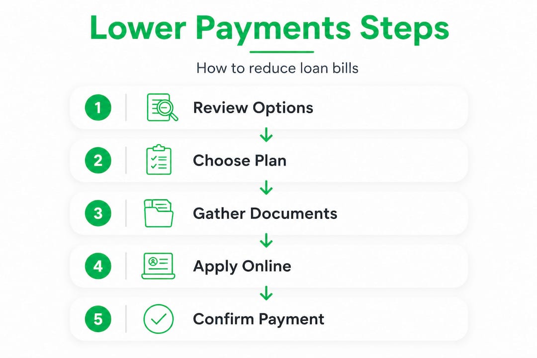 Infographic outlining steps to lower student loan payments