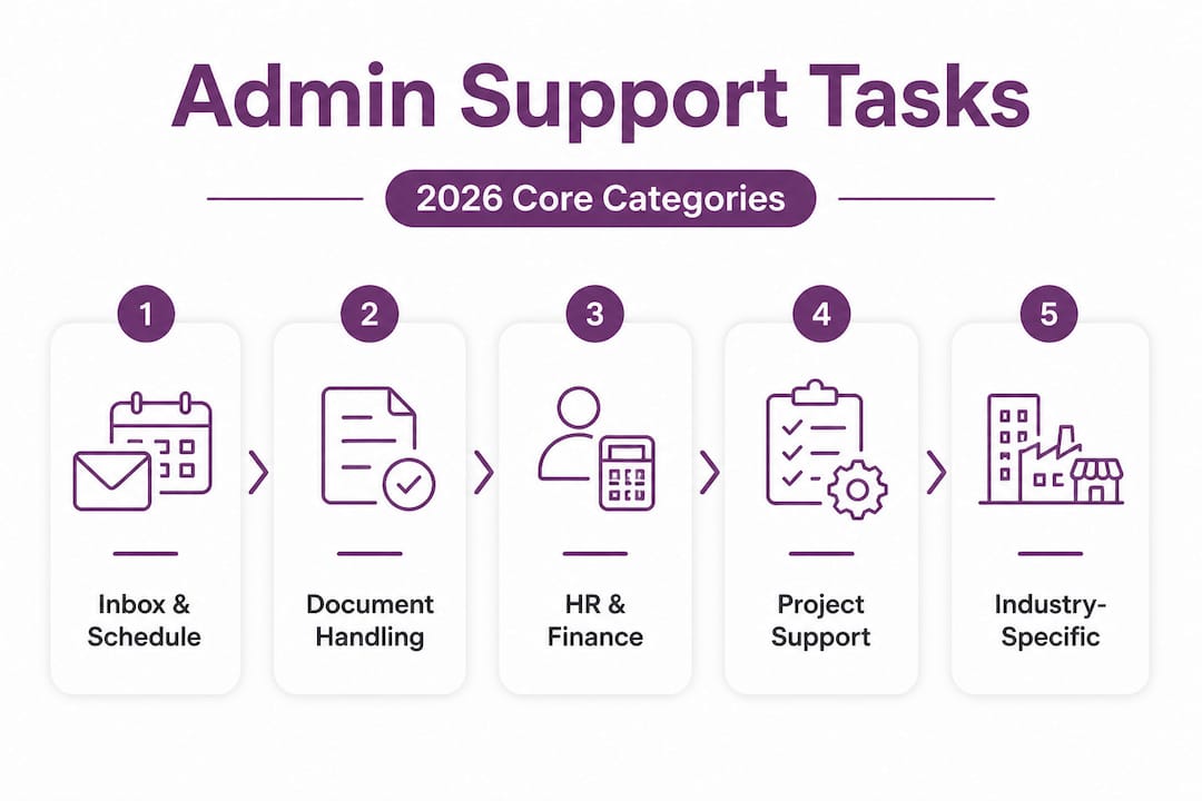 Infographic showing vertical flow of virtual admin task categories