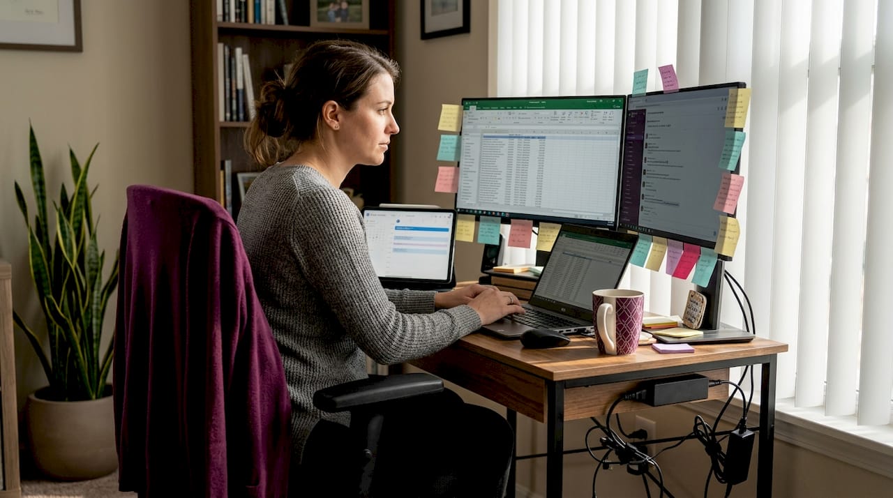 Woman at desk managing admin tasks