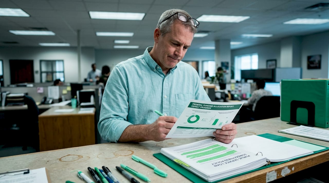 Man reviewing TEPSLF funding report in office