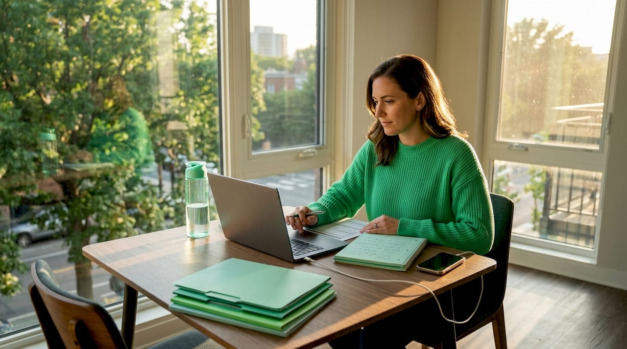 Woman filling out PSLF application at table