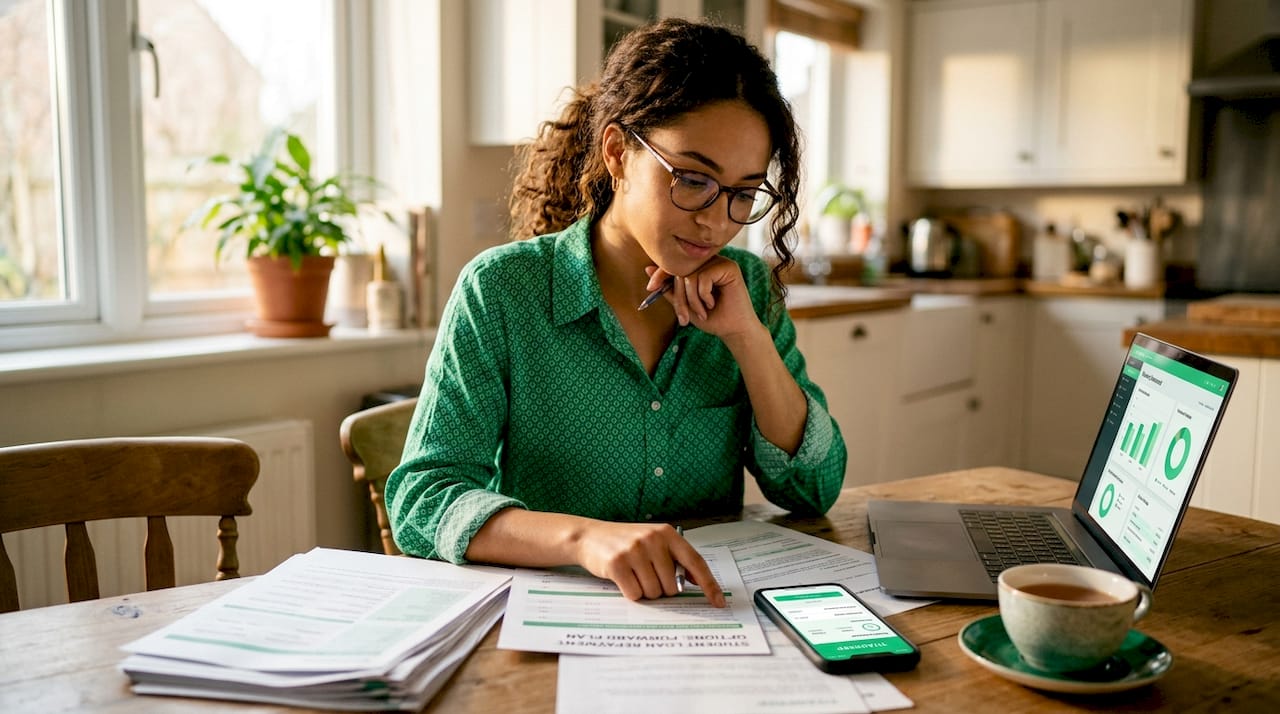Person reviews student loan documents at desk