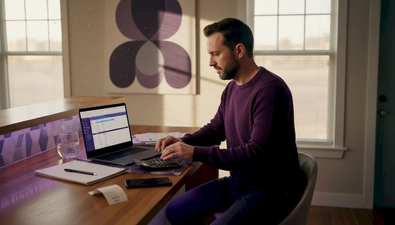 Small business owner working at home workspace