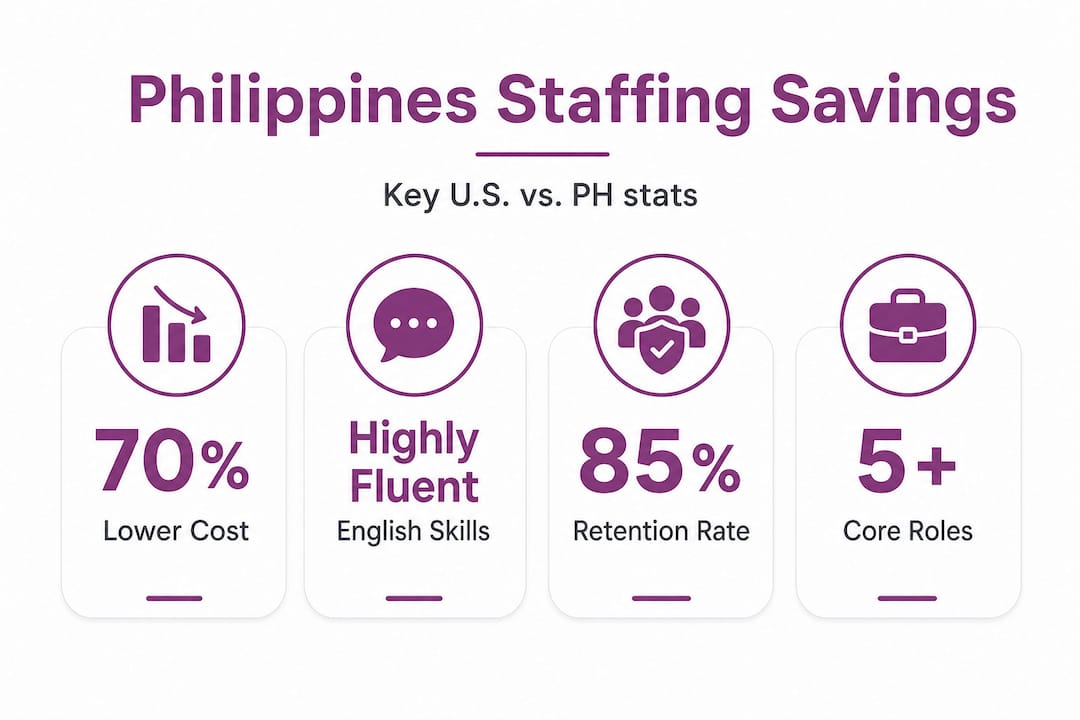 Infographic showing cost savings and hiring stats Philippines