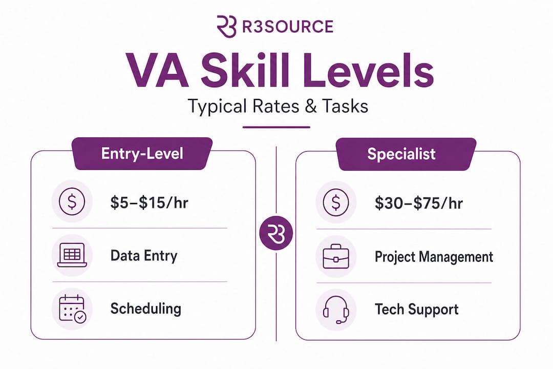 Infographic comparing VA skill levels and pay