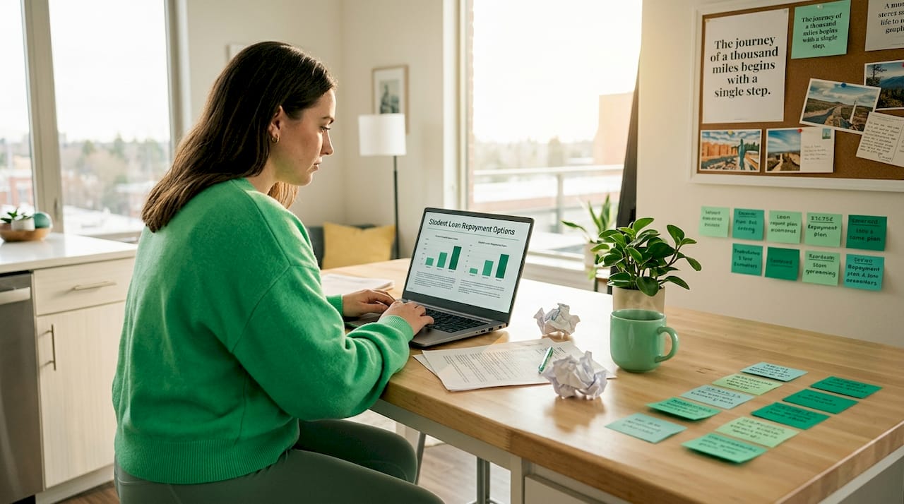 Person reviewing loan options at home desk