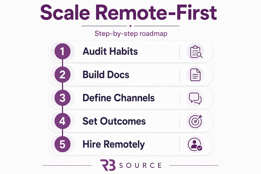 Infographic showing remote-first scaling steps