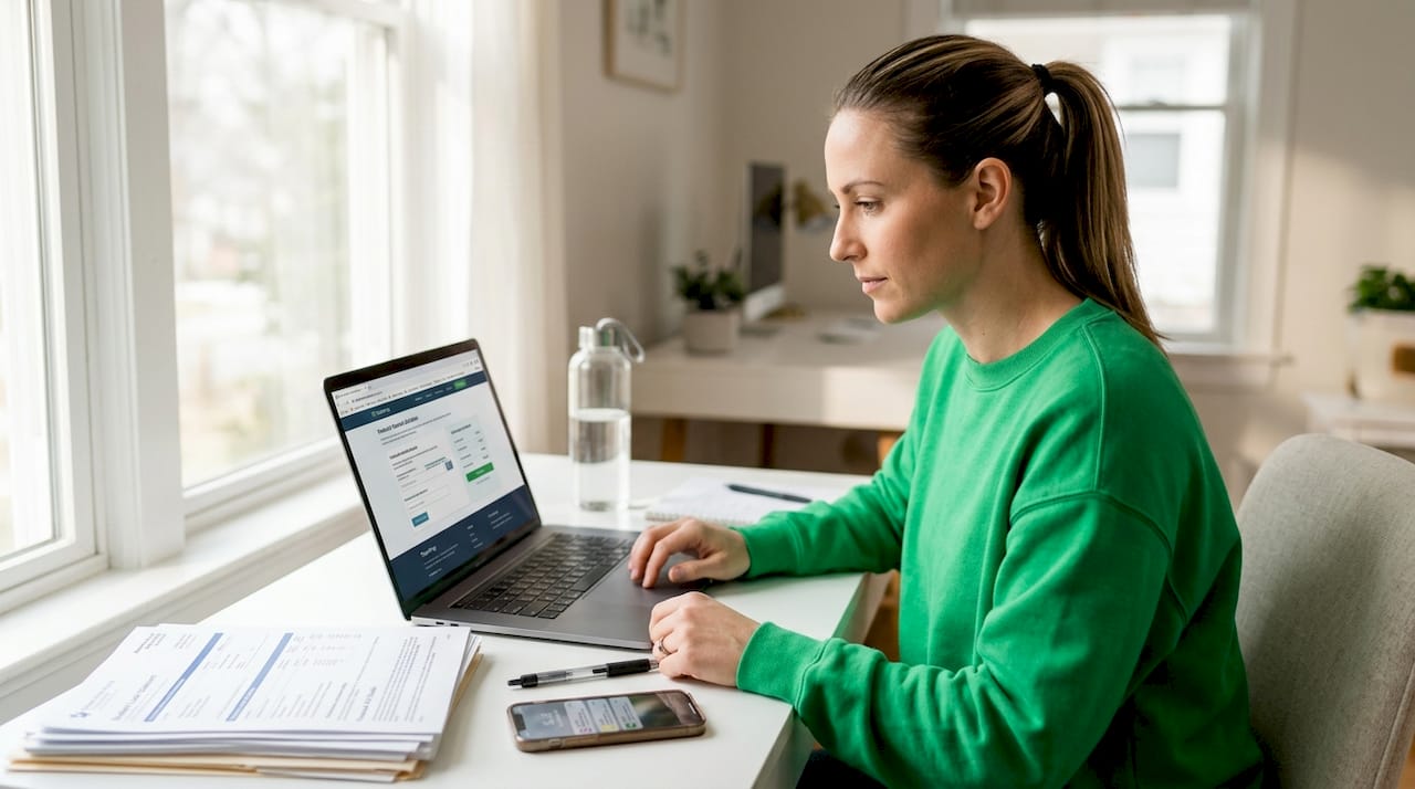 Woman reviewing student loan documents at home