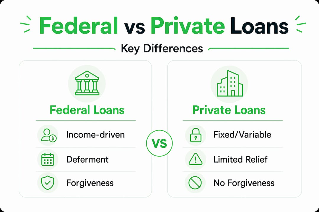 Infographic comparing federal and private student loans
