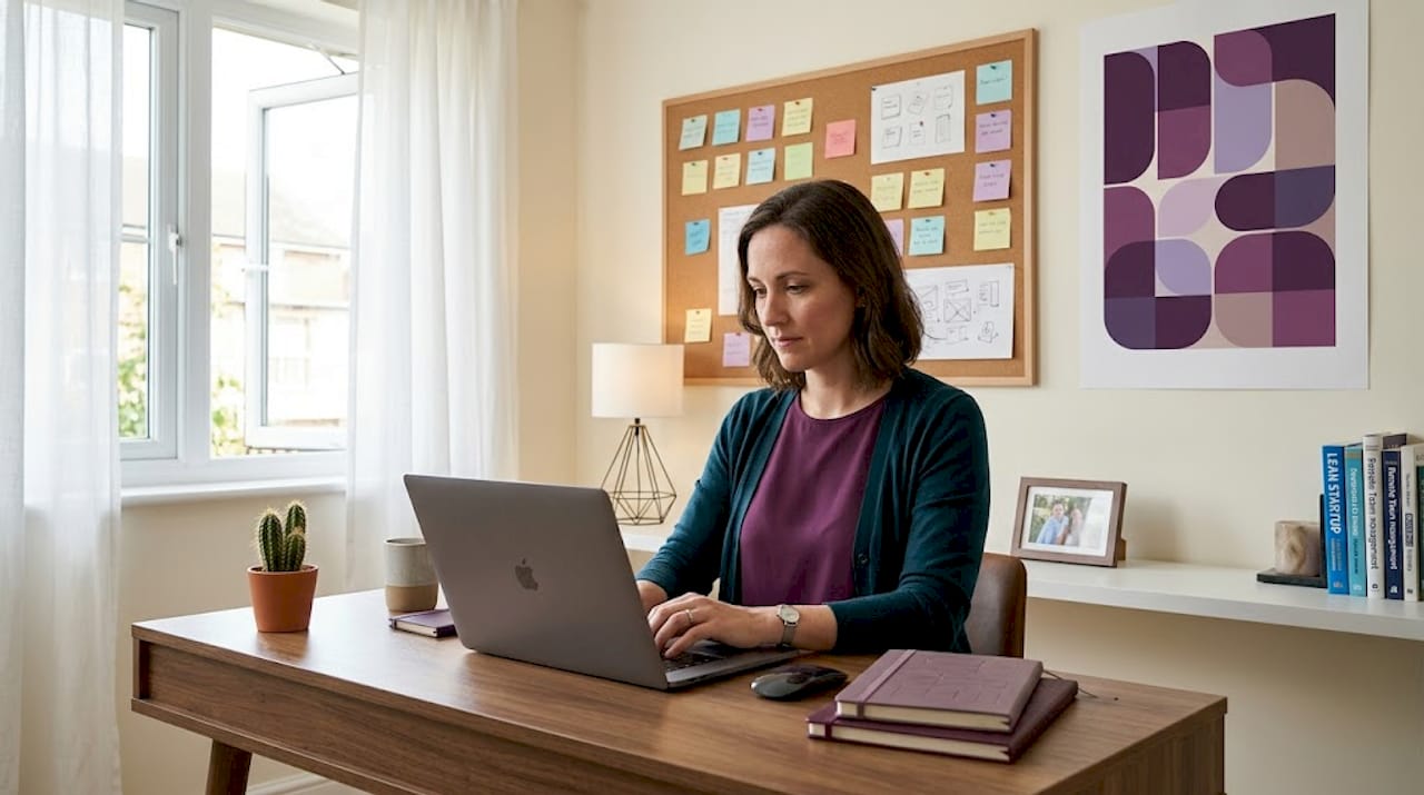 Entrepreneur working in home office workspace