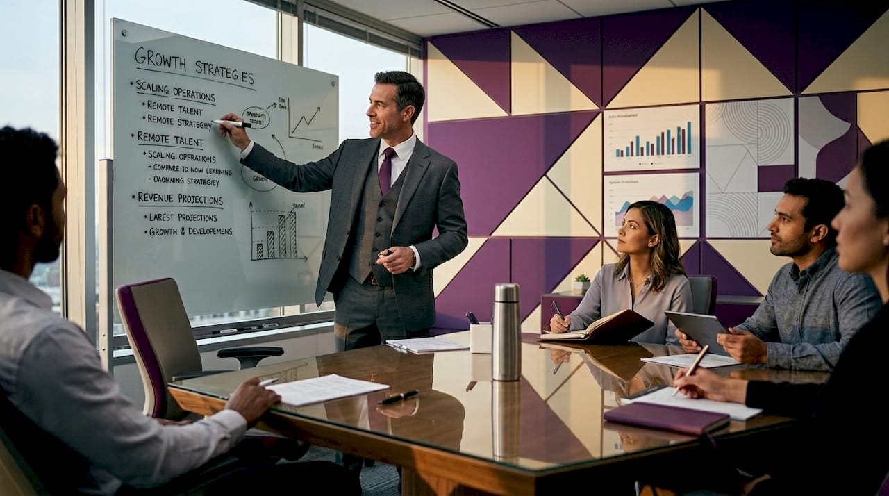 Business leader presenting growth strategy