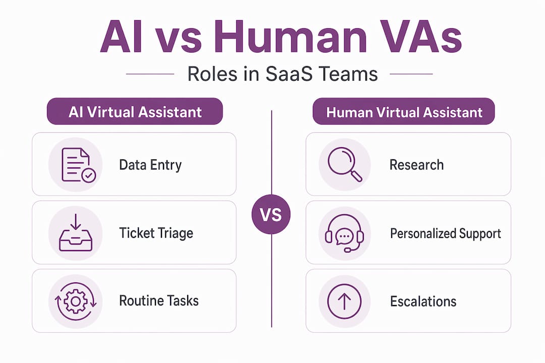 Infographic comparing AI and human virtual assistants
