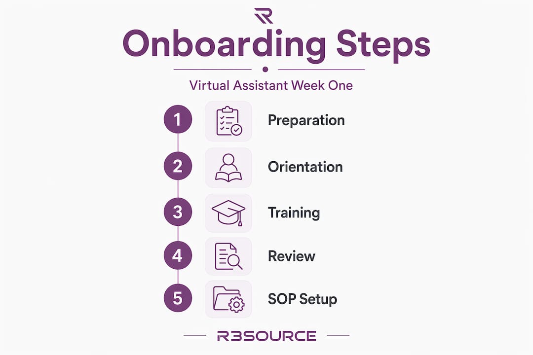 Infographic showing onboarding steps for virtual assistants