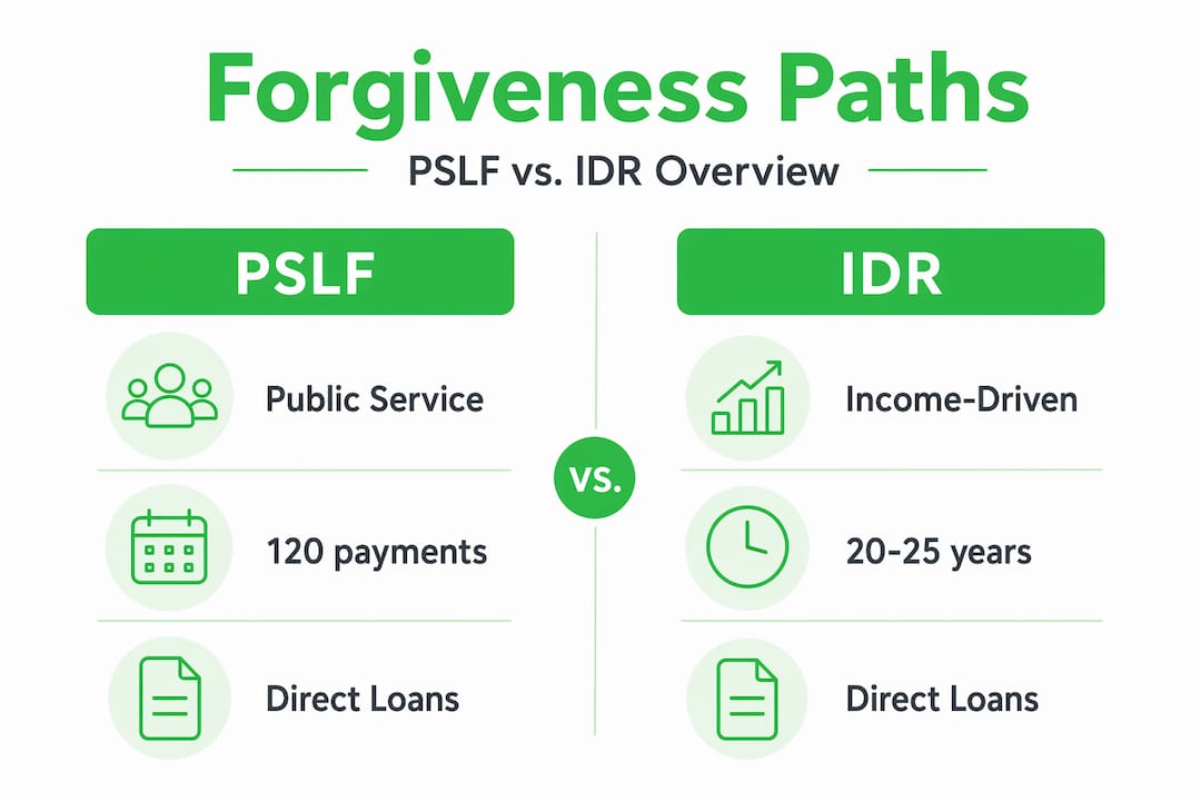 Infographic comparing PSLF and IDR requirements