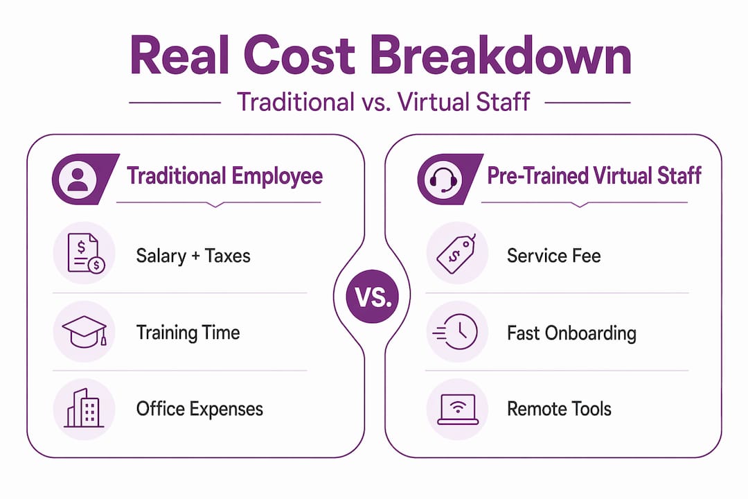 Infographic comparing costs of traditional vs virtual staff