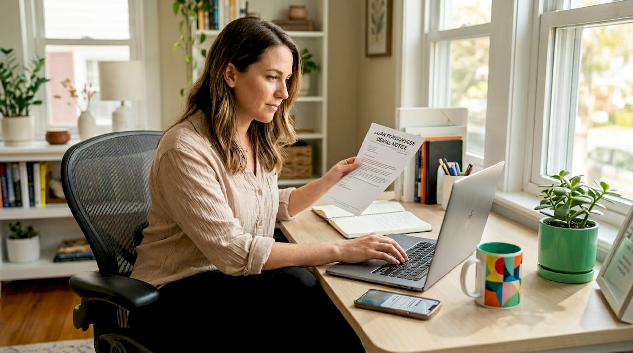 Woman reviewing loan forgiveness reconsideration letter